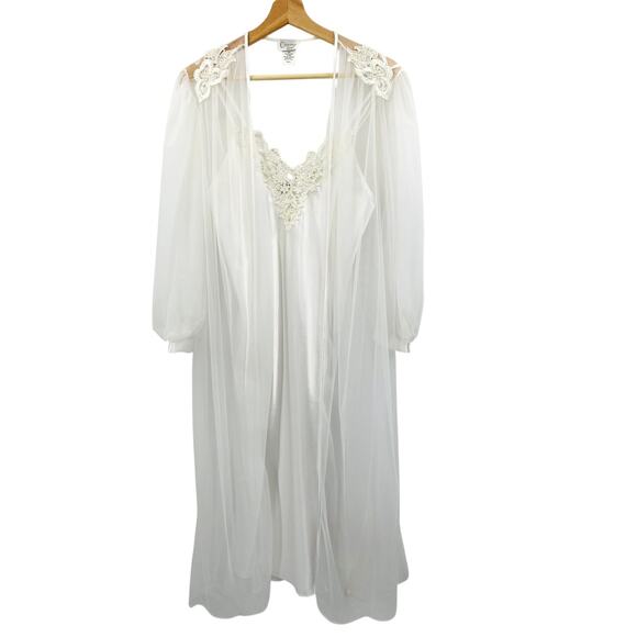Vintage Cinema Girls White Mesh Satin Nightgown Set - Picture 1 of 6